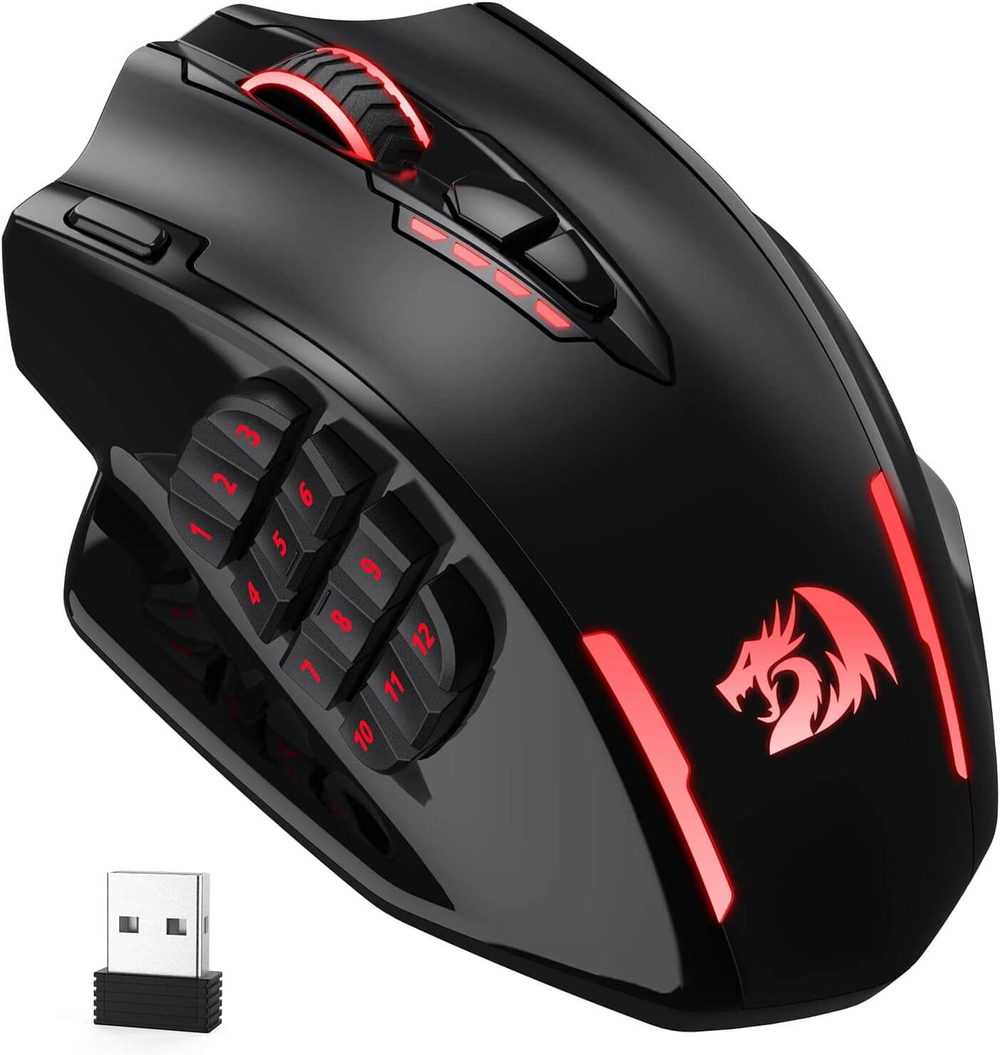 Redragon M913 Impact Elite Wireless Gaming Mouse, 16000 DPI Wired/Wireless RGB Gamer Mouse with 16 Programmable Buttons, 45 Hr Battery and Pro Optical Sensor, 12 Side Buttons MMO Mouse Redragon M913 Impact Elite Wireless Gaming Mouse, 16000 DPI Wired/Wireless RGB Gamer Mouse with 16 Programmable Buttons, 45 Hr Battery and Pro Optical Sensor, 12 Side Buttons MMO Mouse